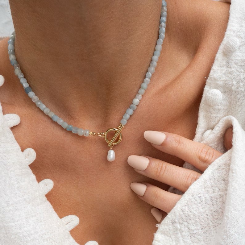 New Womens Natural Stone Bead Necklace
