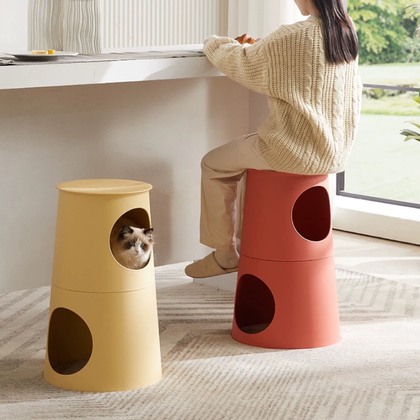 Shared Human-cat Furniture Stool And Cat Bed For Two Users Outdoor Use detail photo 1