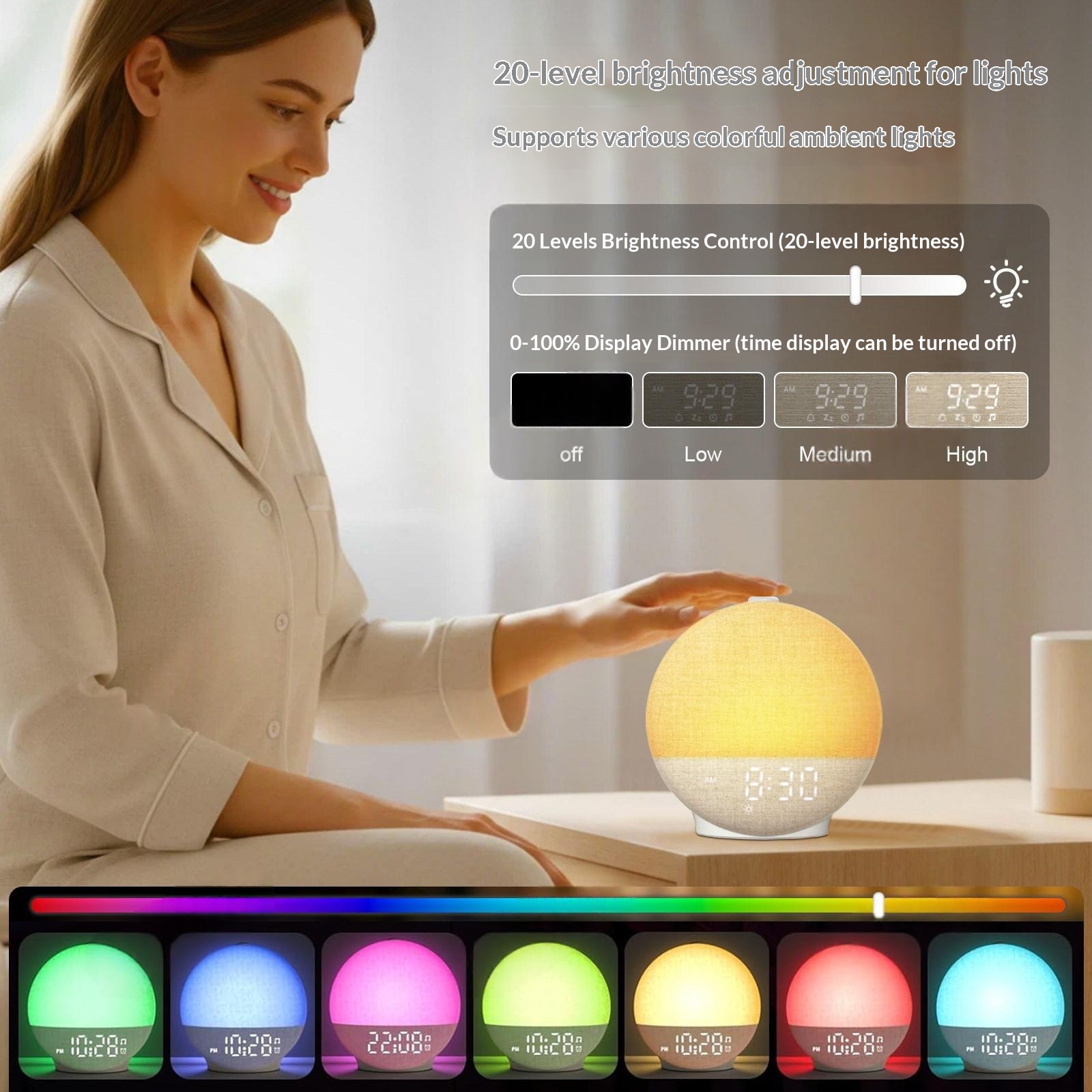 Simulated Sunrise Light Alarm Clock Wake-up Lamp White Noise