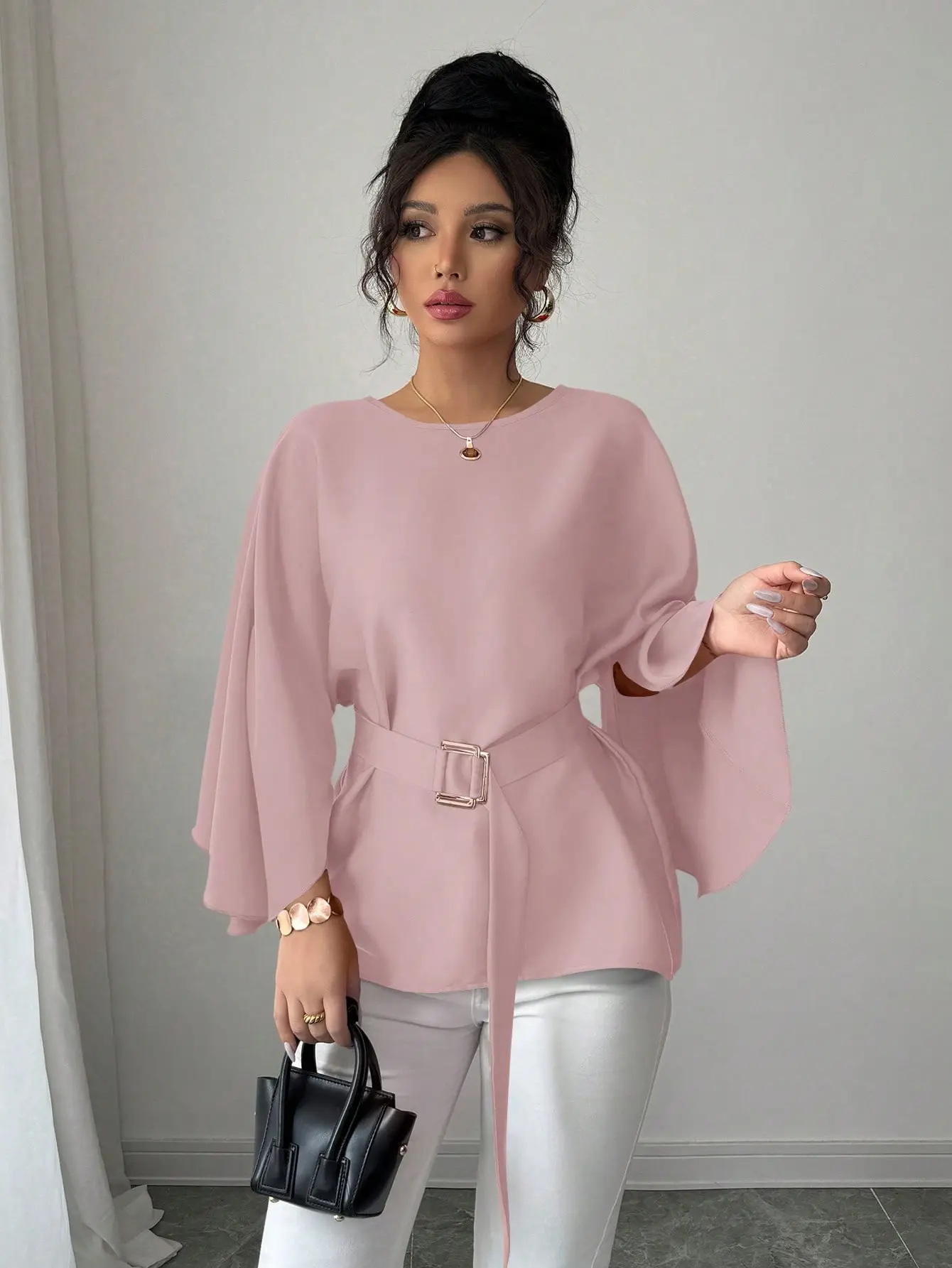 Solid Color Shirt Flared Half Sleeve Women's Clothing