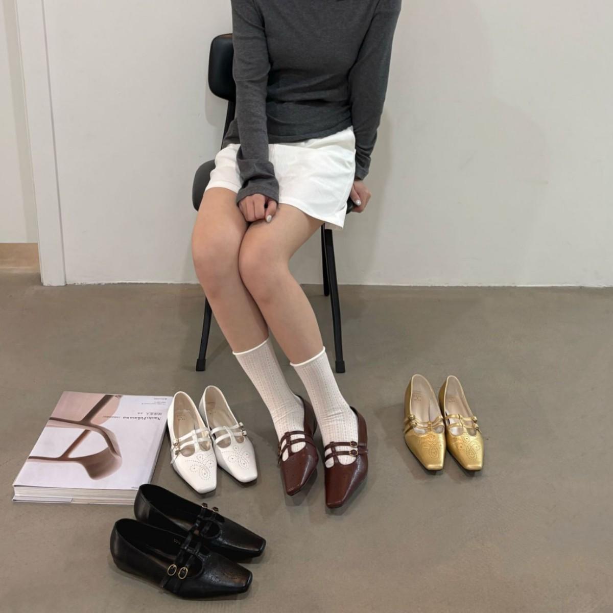 French-style Elegant Square-toe Low-cut Mary Jane Pumps
