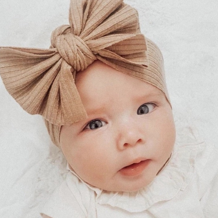Baby Headband With Ribbed Fabric And Bow Hair Accessory Ginger Yellow