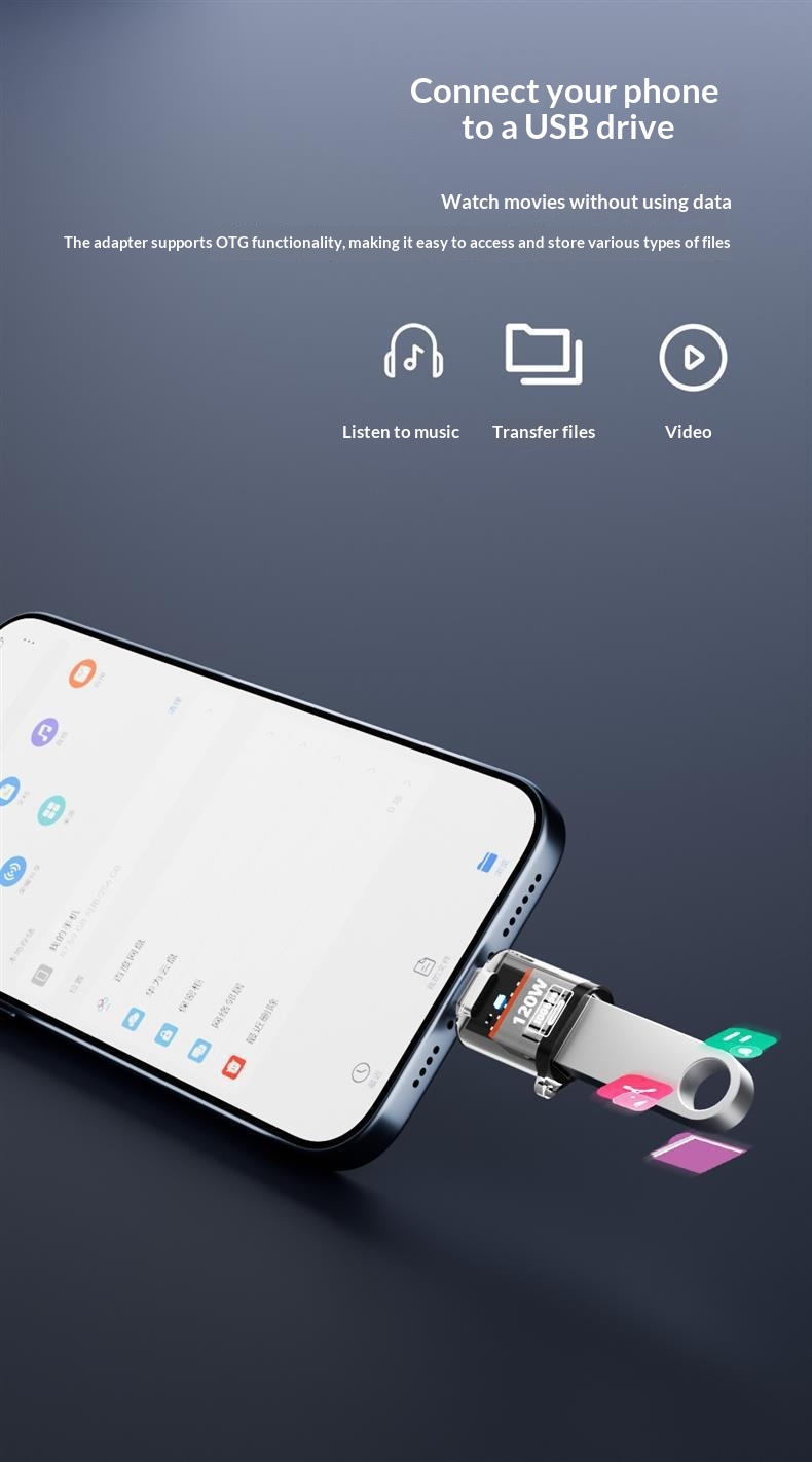 PHAEVOX FlipLink OTG plugged into iPhone 15 showing OTG connection