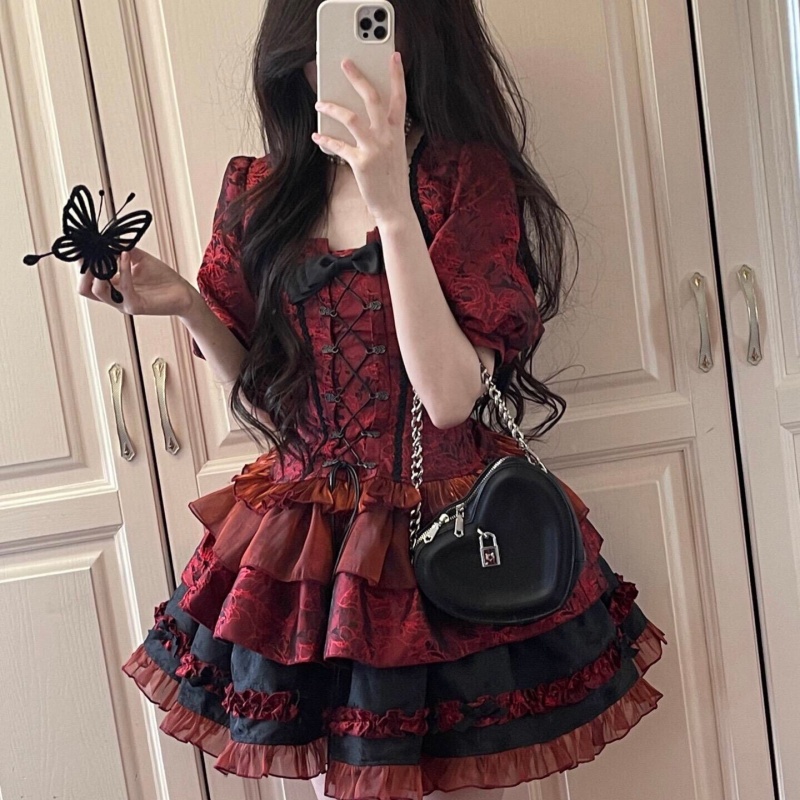 Women's Fashionable Jacquard Bow Tie Dress Set