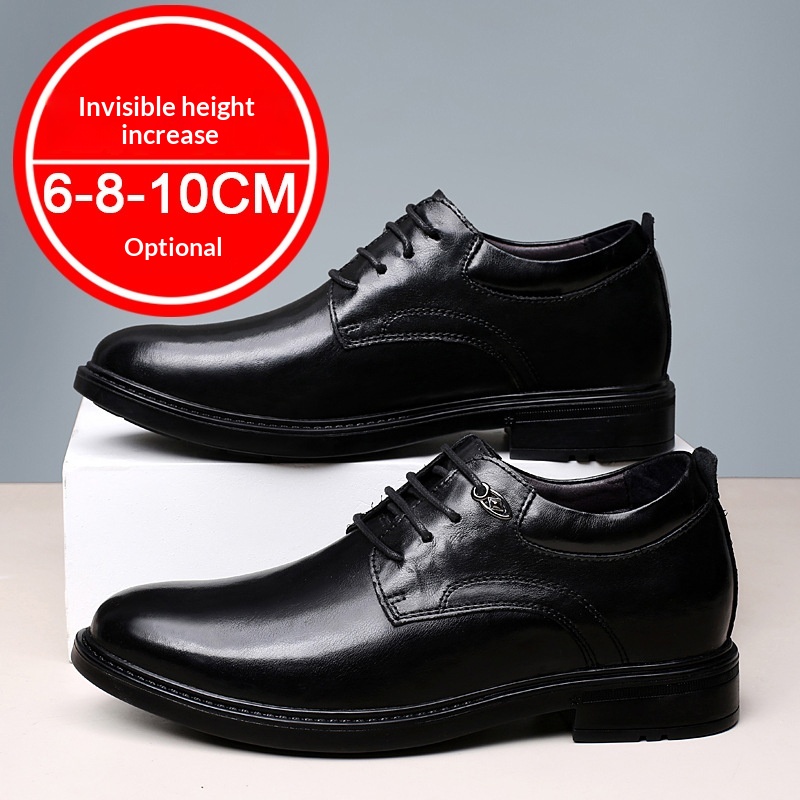 Business Formal Black Breathable Casual Leather Shoes With A Hidden Heel