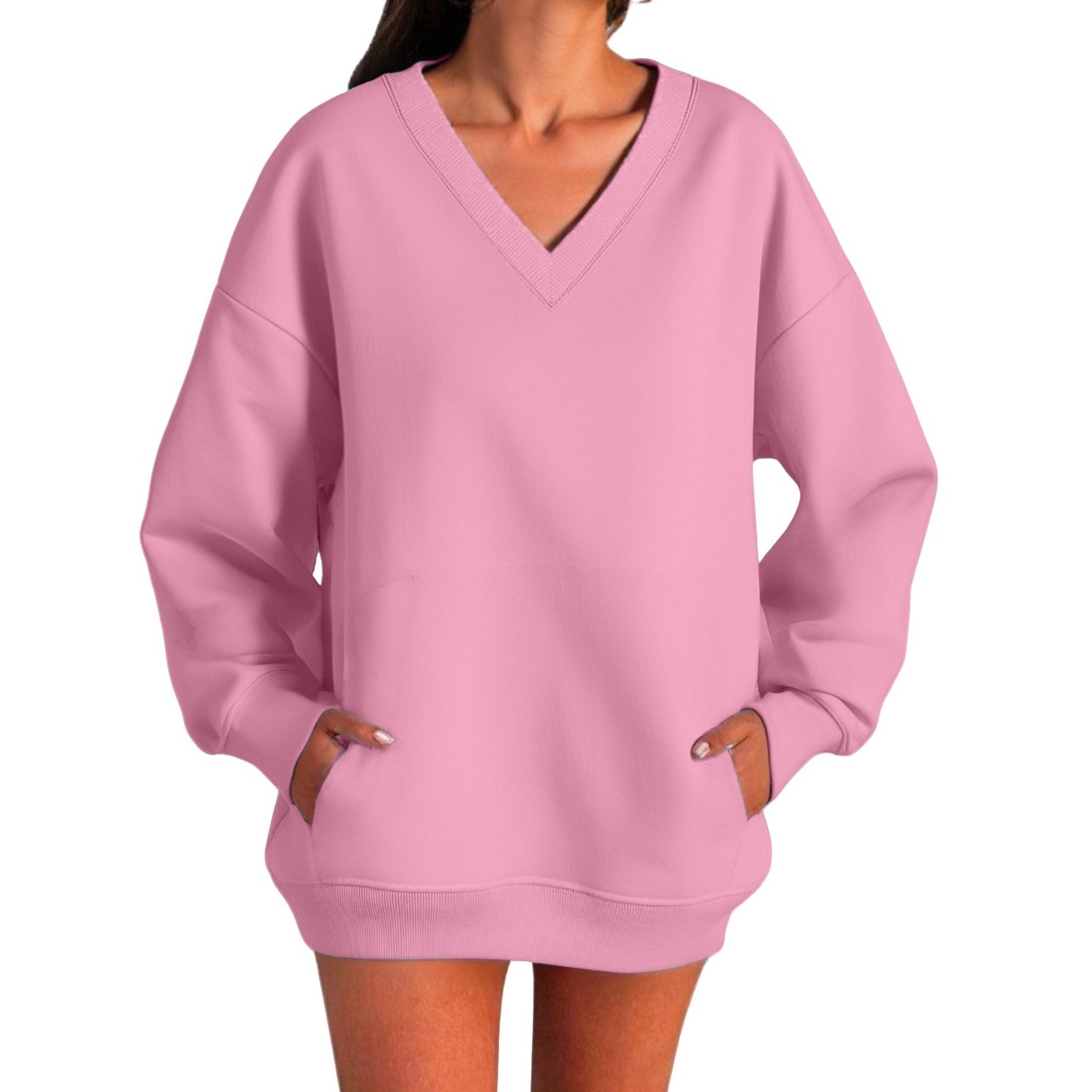 Fashionable Women's V-neck Long Hoodie