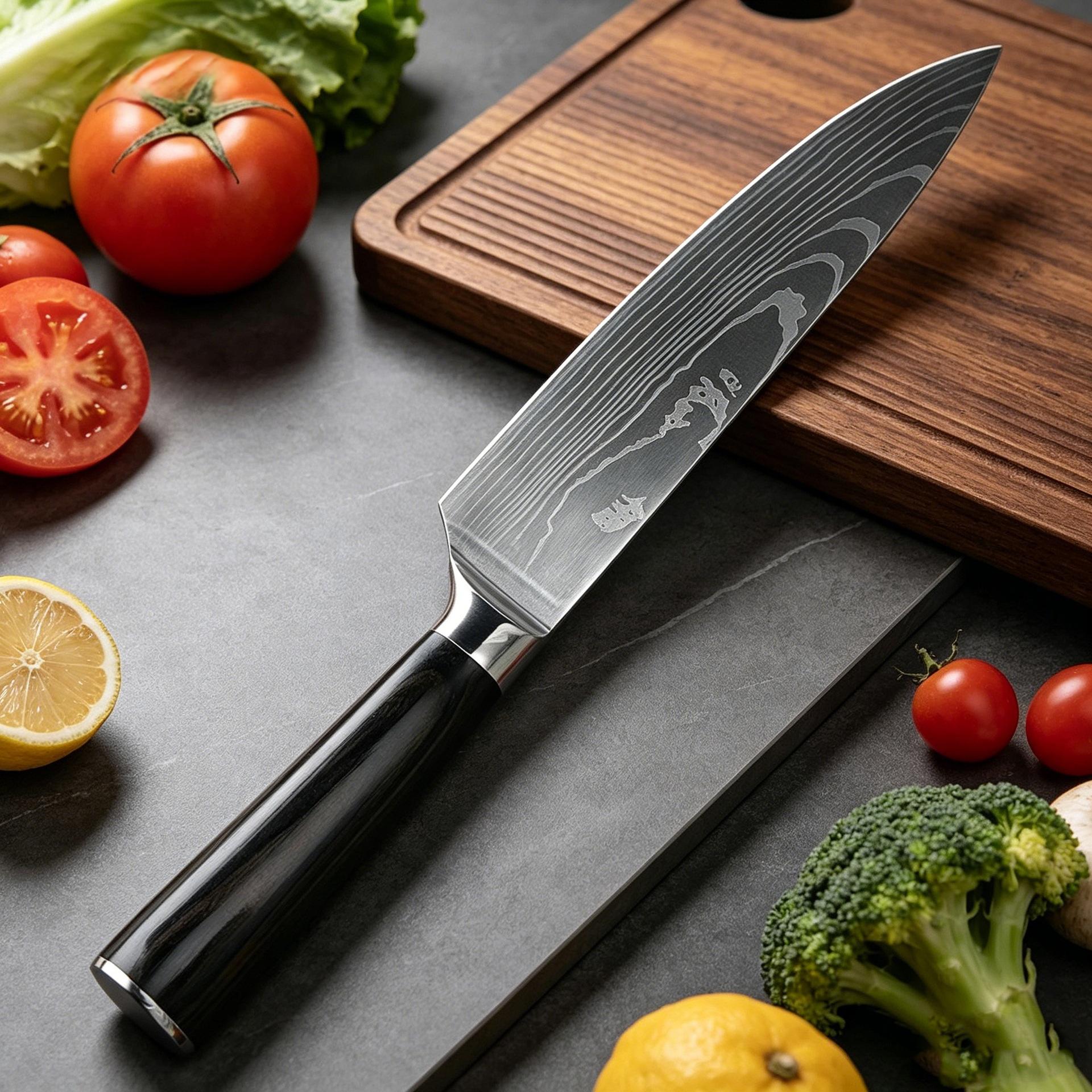 Damascus-patterned Stainless Steel Chefs Knife