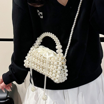 Pearl Bag For Large-capacity Pearl Handbag Purely Handmade Woven Beaded Crossbody Bag