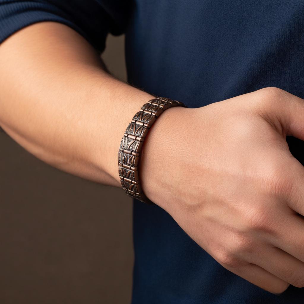 Men's Wide Three-row Magnetic Copper Bracelet