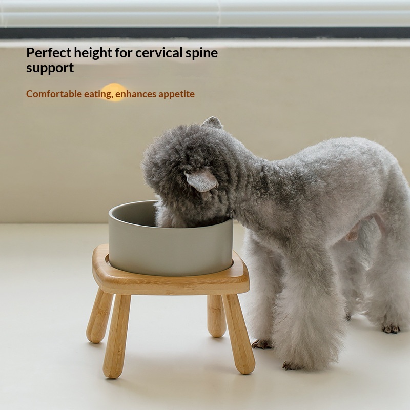 Ceramic Elevated Pet Bowl With Anti-Tip Design Double Bowls