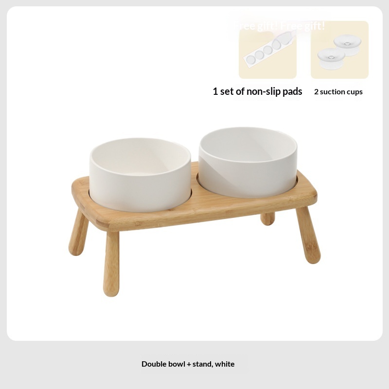 Ceramic Elevated Pet Bowl With Anti-Tip Design Double Bowls