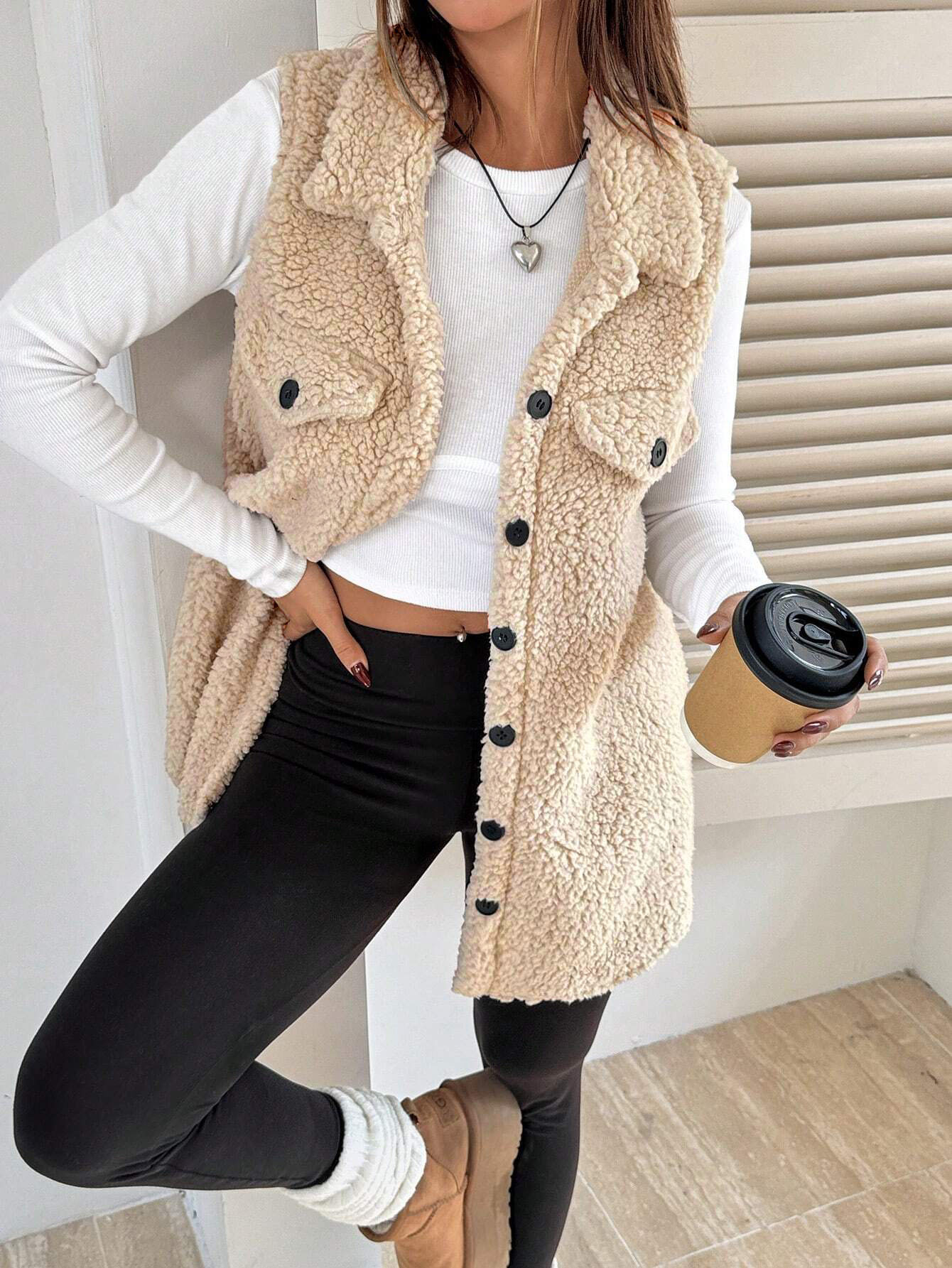 Lapels Open Button Plush Vest Cardigan — image 9 of 12