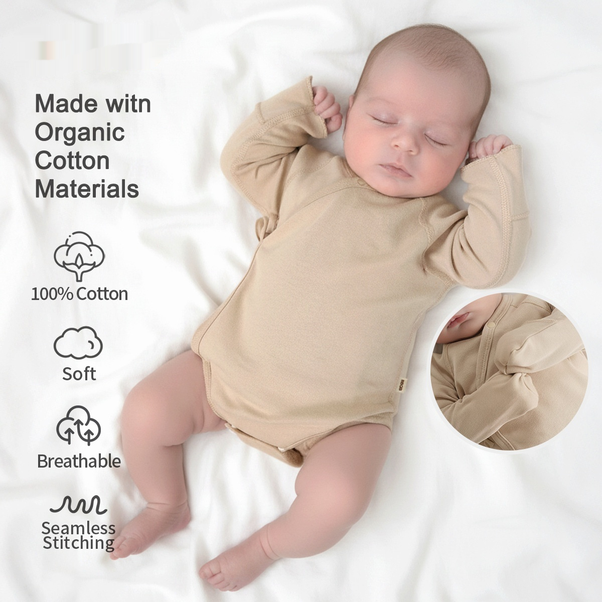 Strap Boneless Triangle Rompers Newborn Baby Clothes 01 Cloud Mist Milky White 52cm