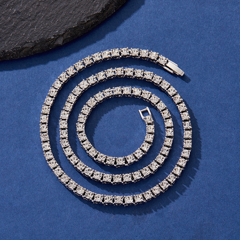 Simple Single-row Rhinestone Clavicle Chain Silver White Diamond 16 Inches 3mm