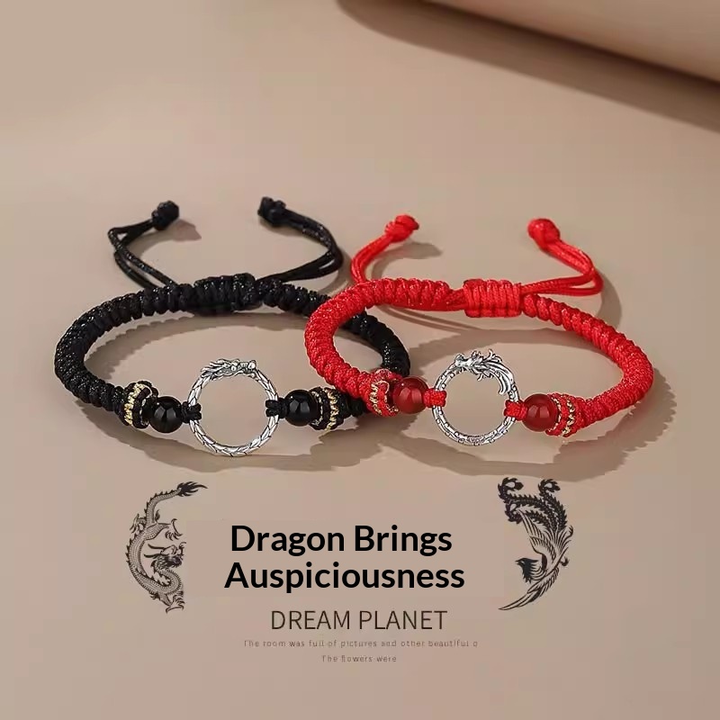 Dragon And Phoenix Auspicious Couple Braided Bracelet