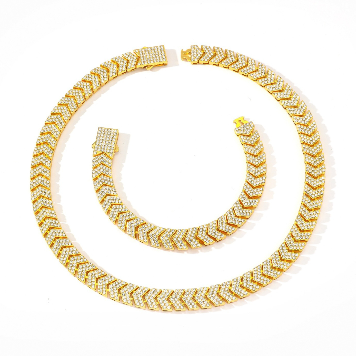 Fish-tail Arrow Diamond Spring-clasp Necklace Bracelet