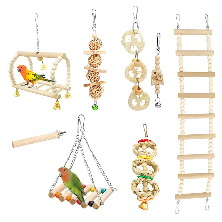 Parrot Toy Set Natural Wood Color
