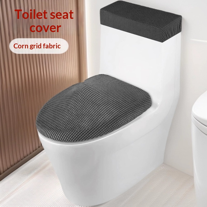 Cornstarch-based Home Water Tank Lid And Elastic Toilet Seat Cover Set Light Gray Water Tank Lid Toilet Lid