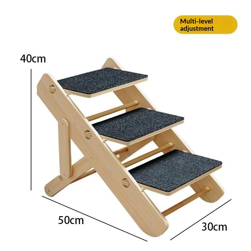 Solid Wood Dog Stairs Pet Climbing Steps Adjustable And Foldable Felt Folding Ladder 1pcs