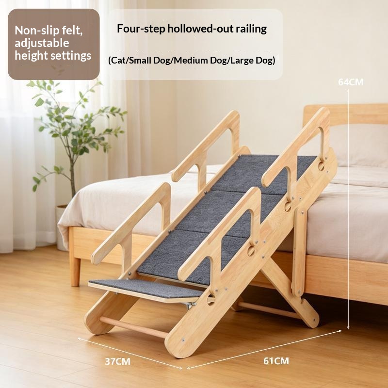 Solid Wood Dog Stairs Pet Climbing Steps Adjustable And Foldable Four level folding staircase 1pcs