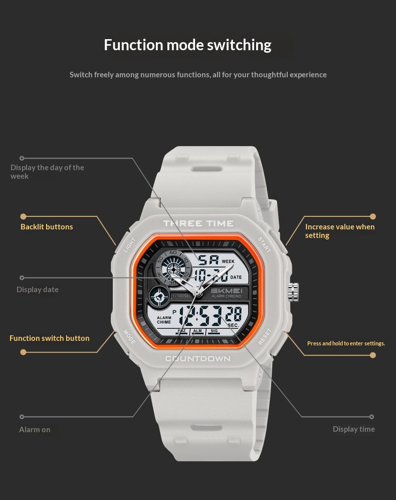 Skmei 2641 Multifunctional Alarm Clock Analog Digital Sports Watch for men 43mm dial