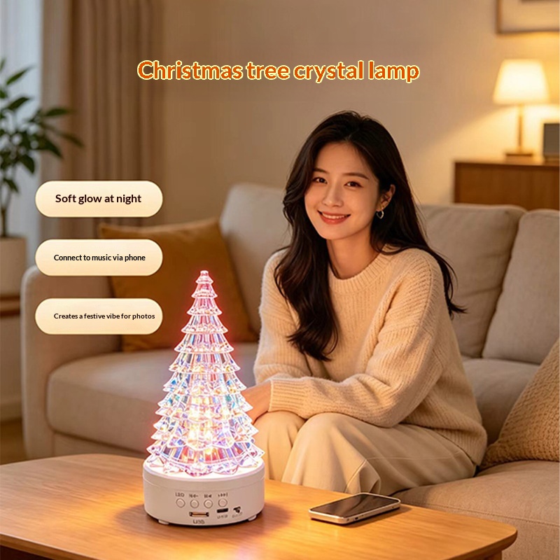Christmas Tree Multicolor Crystal Lamp Desktop Decorative Atmosphere Night Light 5W White