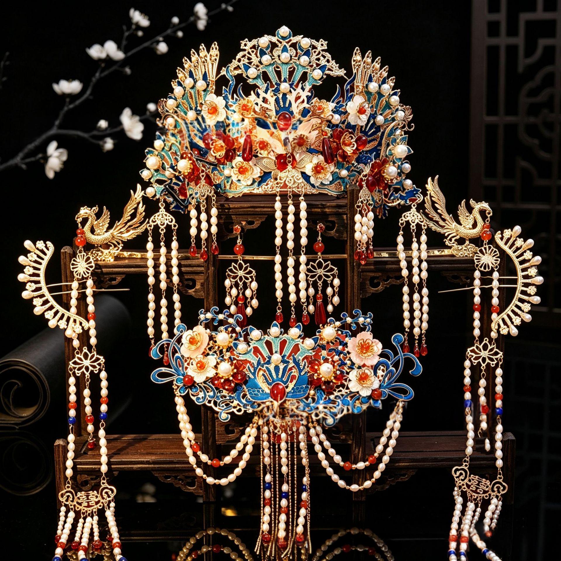 Hanfu Wedding Bridal Headdress Wedding Hair Crown Ornament Suit 1