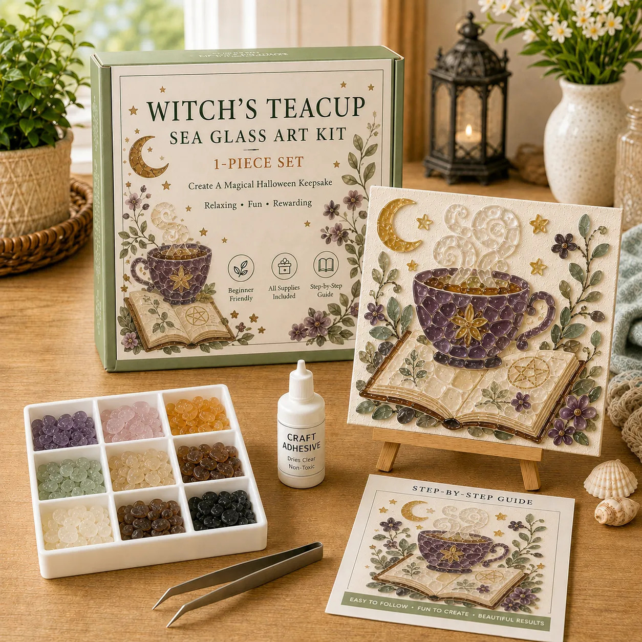 Halloween Sea Glass Mosaic DIY Craft Kit (Midnight Witch)