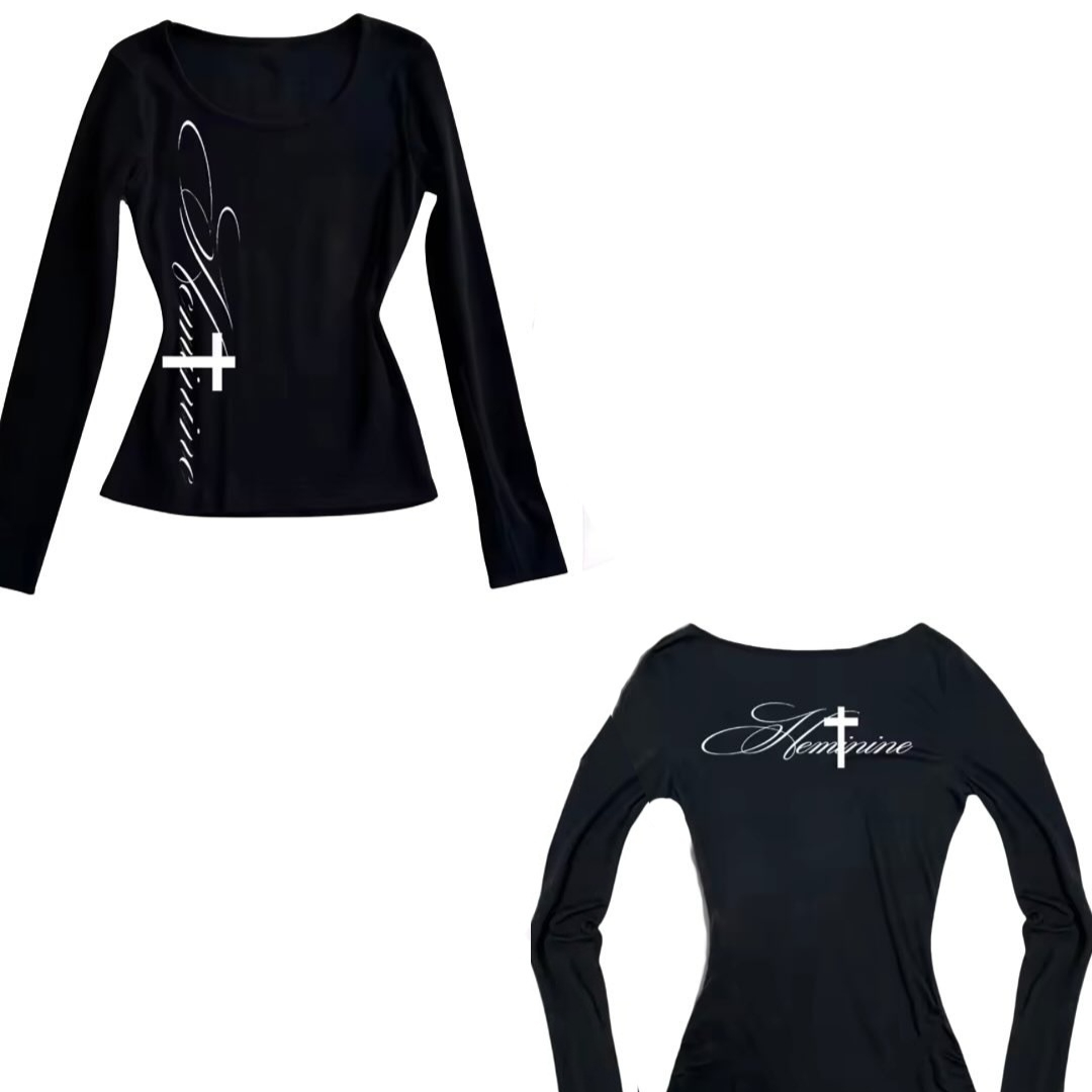 Gothic Printed T-Shirt Letters Pullover Polyester