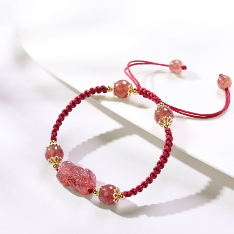 Strawberry Quartz Pixiu Red String Bracelet