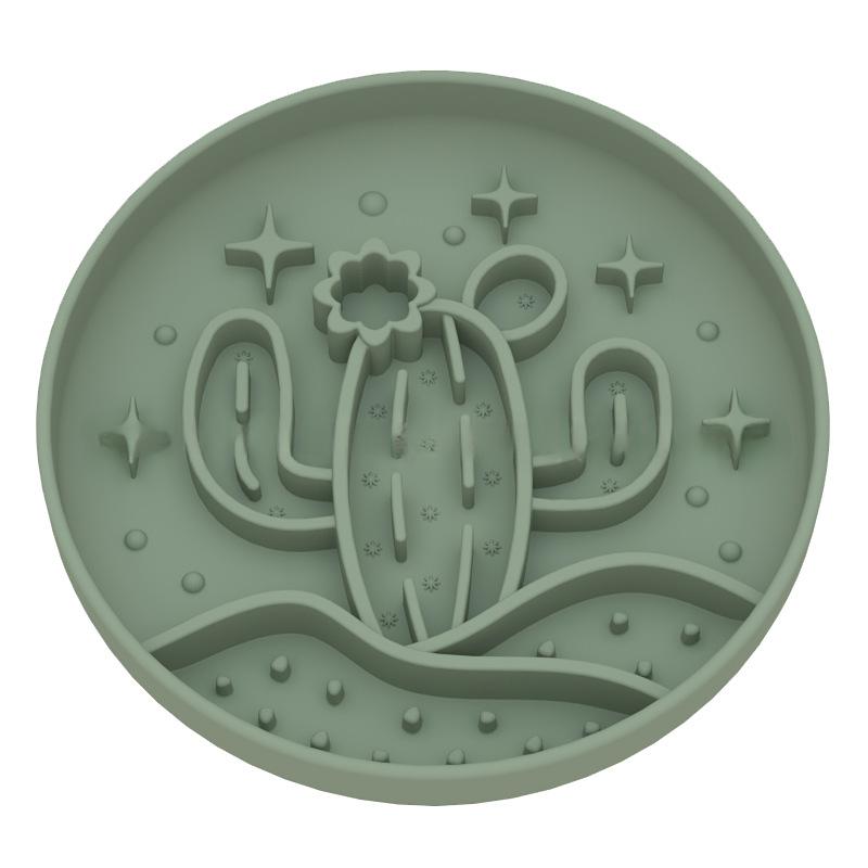 Pet Bowl, New Cactus-shaped Slow-feeding Bowl With Suction Cup Sea Fog Green