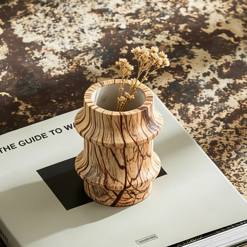 Small Faux Marble Bamboo Vase Table Decor Resin