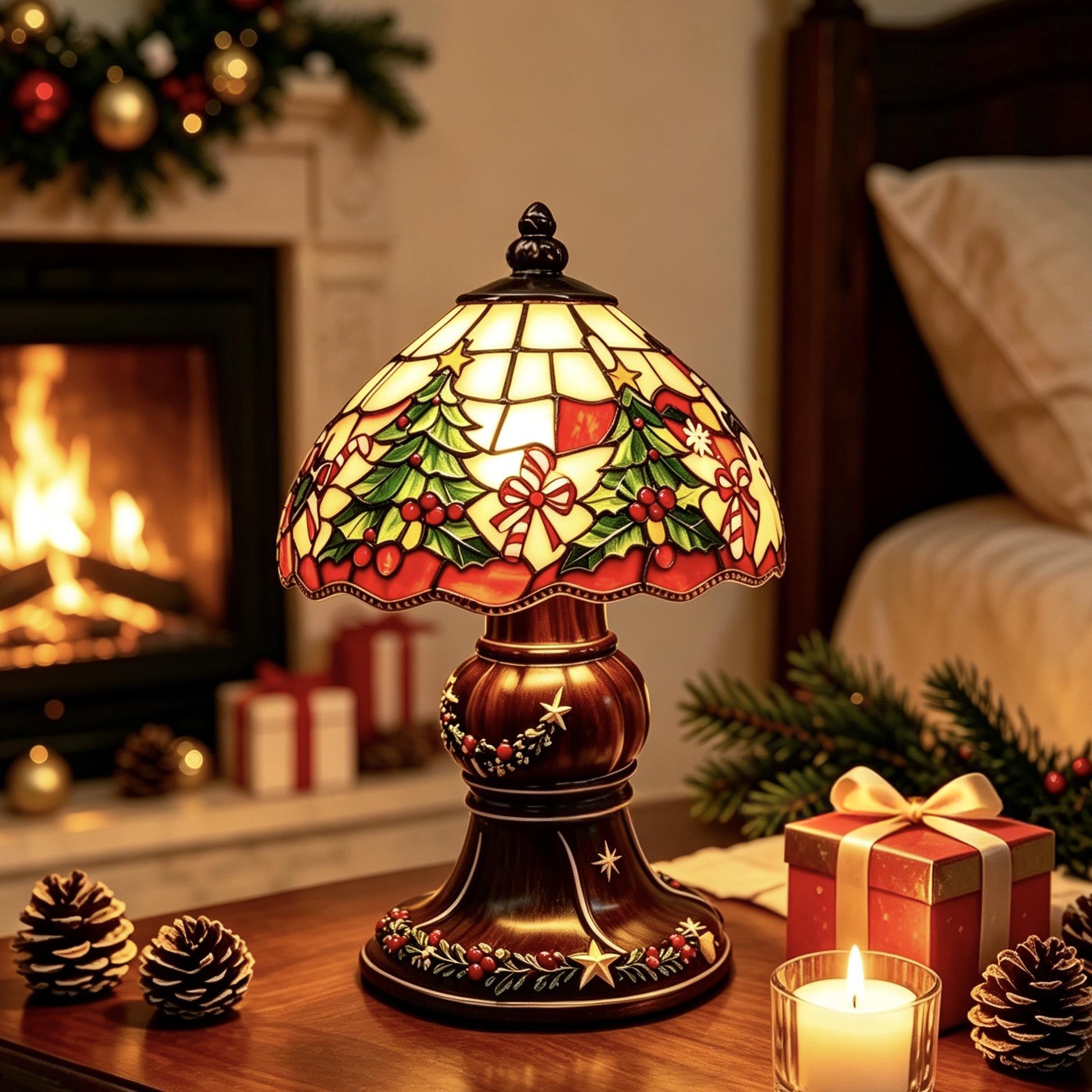 Santa Claus Reindeer Table Lamp Resin Craft