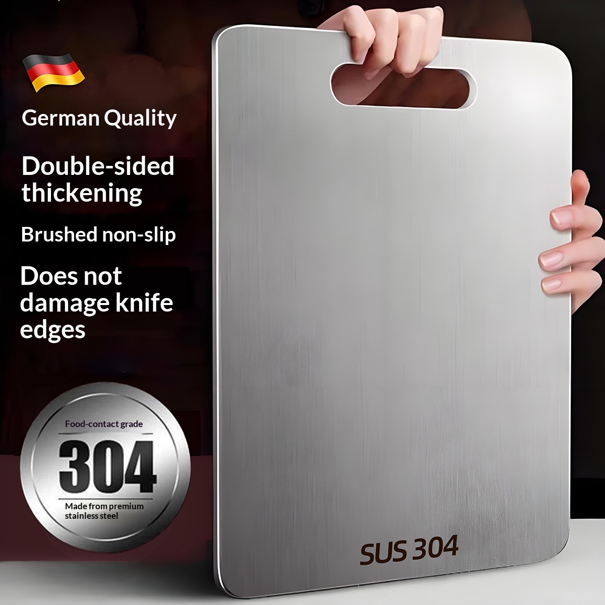 304 Antibacterial Stainless Steel Cutting Board Mold-resistant Double-sided 316 Household Kitchen Fruit Chopping Board 24x15cm 304 Antibacterial
