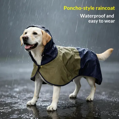 Waterproof Raincoat for Medium to Large Dog Hooded Rain