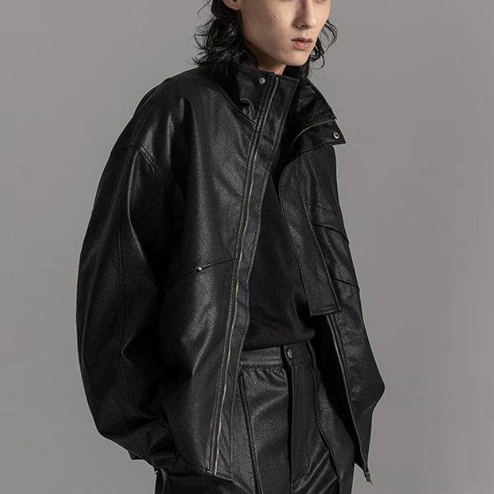 New Mens Workwear Leather Jacket Trendy And Loose-fitting