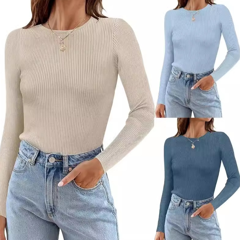 Women's Striped Long-sleeve Crew-neck Top