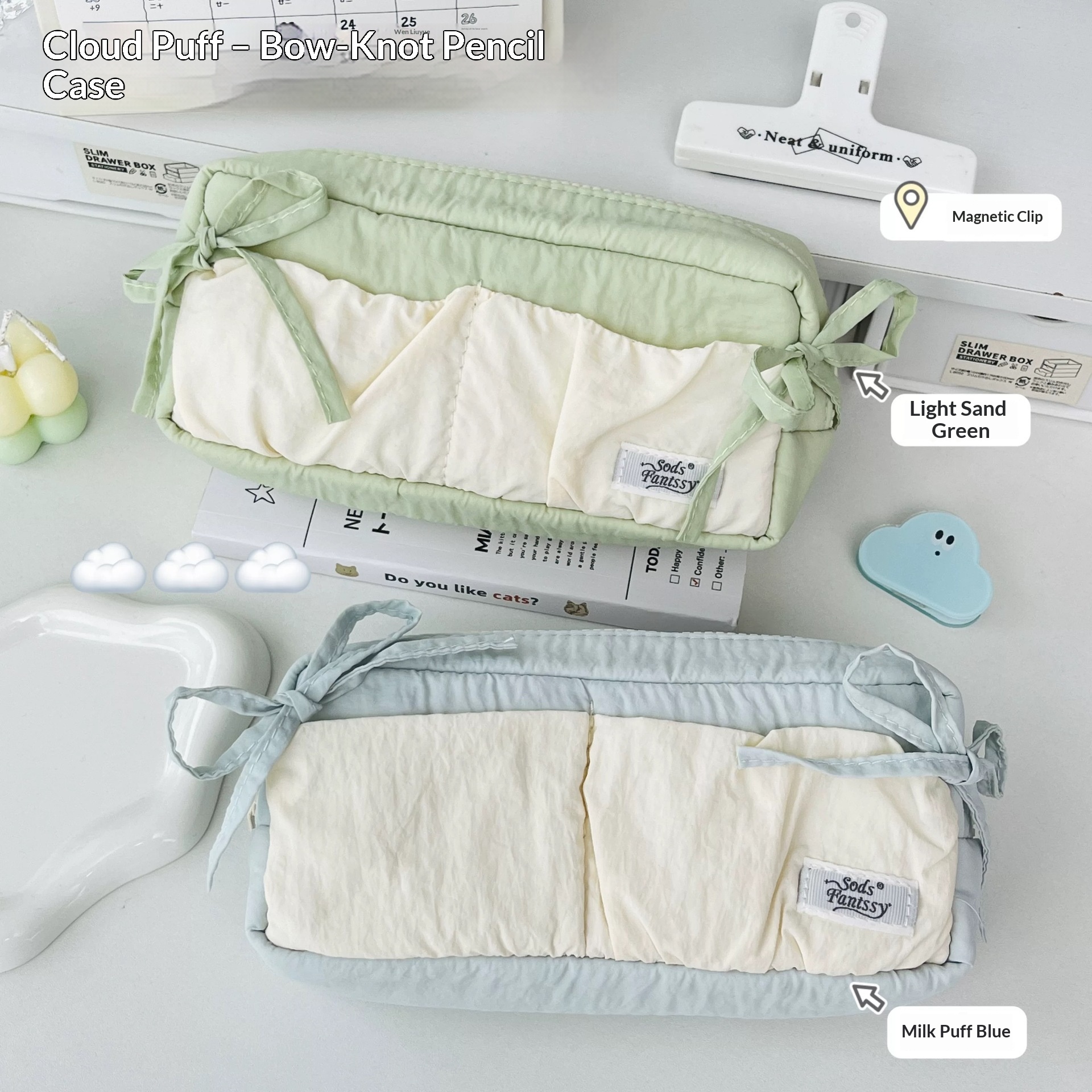 Large-capacity Cloud-shaped Puff Pastry Bowknot Stationery Organizer Bag