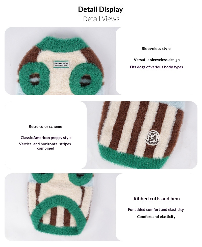 New Striped Knitted Dog Vest detail photo 6