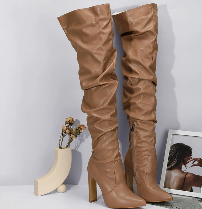 Chunky Heel High Zipper High Leg Boot