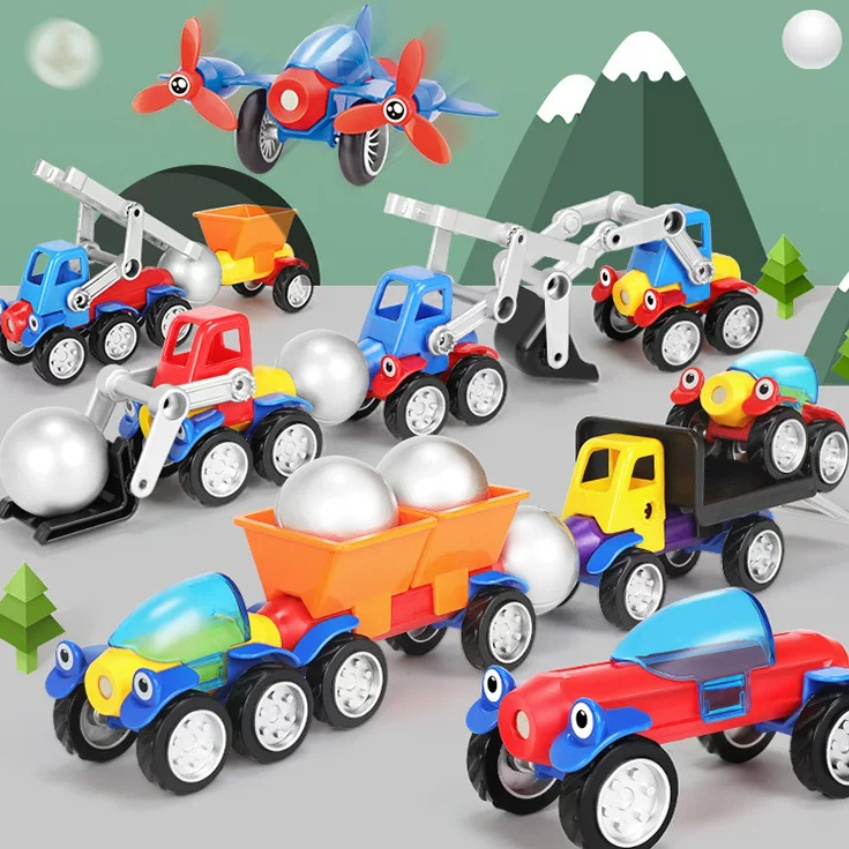Assemble Magnetic Block Car Children's Puzzle And Hands-on Engineering Car