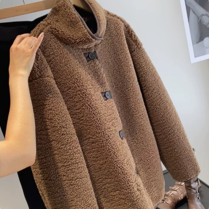 Soft And Loose Stand-up Collar Retro-style Marbled Jacket Coat