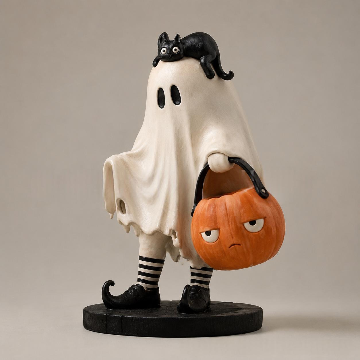 Ghost Pumpkin Cat Statue Resin Craft Ornament