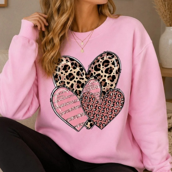 Women's Leopard Print And Bright Heart Pattern T-shirt