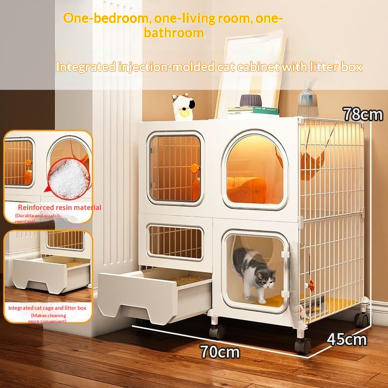 Integrated Cat Cage Litter Box And Small Indoor Cat House For Home Use - Integrated Cat Cage Litter Box And Small Indoor Cat House For Home Use Essential Cat Supplies 70x45x78cm Two Layers With Wheel