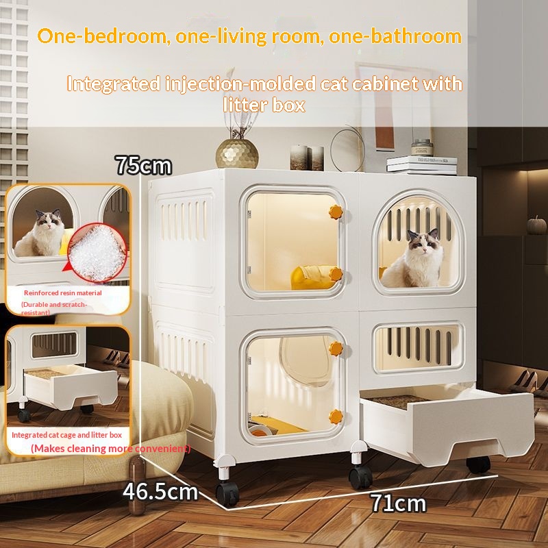 Integrated Cat Cage Litter Box And Small Indoor Cat House For Home Use - Integrated Cat Cage Litter Box And Small Indoor Cat House For Home Use Essential Cat Supplies 71x46x75cm Two Layers With Wheel