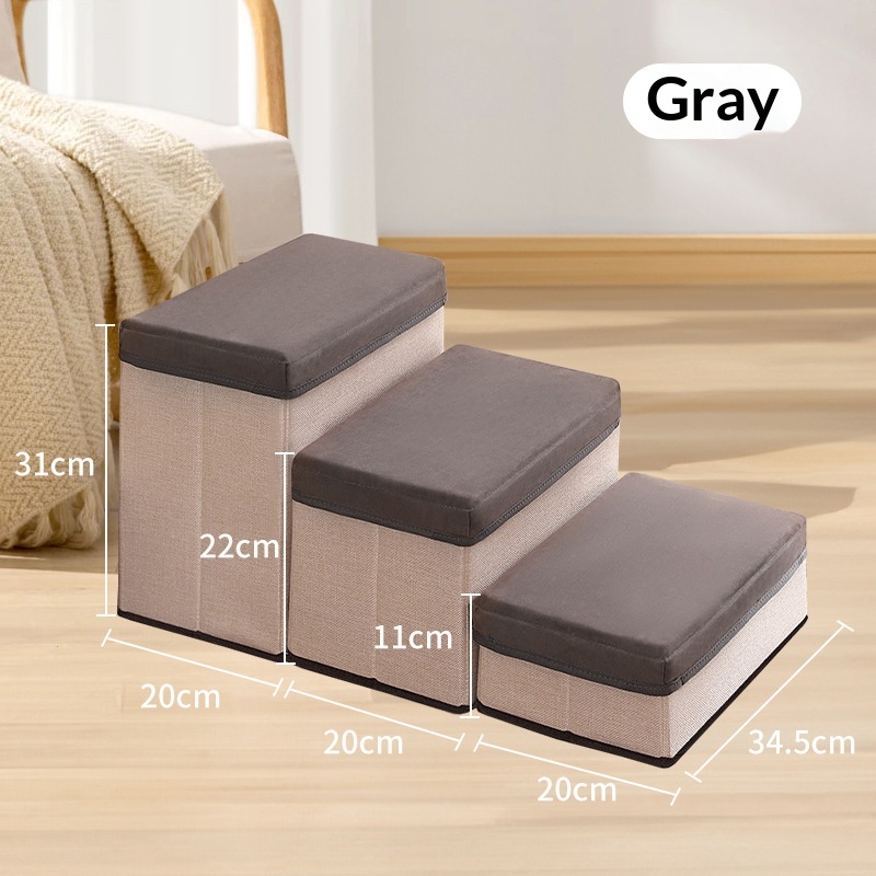 Pet Stairs, Three Steps, Foldable, Thickened, Non-slip For Dogs - Pet Stairs, Three Steps, Foldable, Thickened, Non-slip For Dogs Gray
