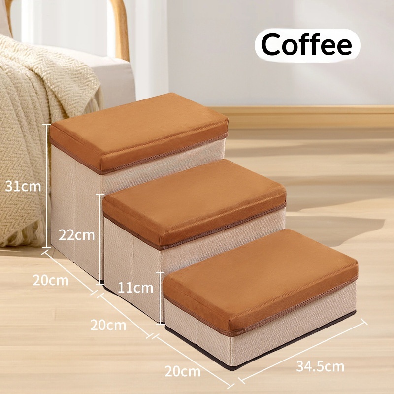 Pet Stairs, Three Steps, Foldable, Thickened, Non-slip For Dogs - Pet Stairs, Three Steps, Foldable, Thickened, Non-slip For Dogs Brown