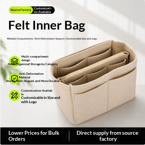 Felt-lined Multi-compartment Cosmetic Organizer With Zipper