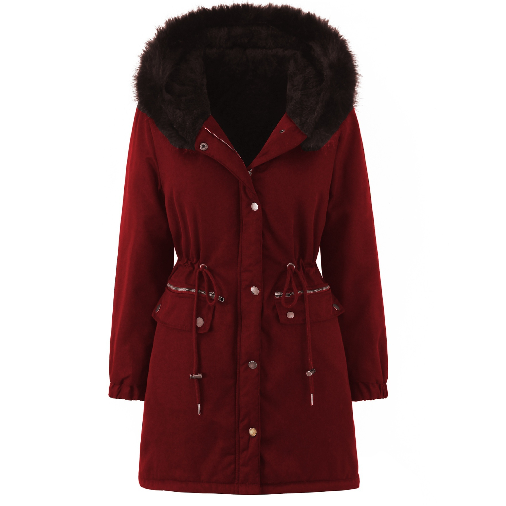 Women's Thickened Fur-Trimmed Hooded Long Warm Cotton Coat